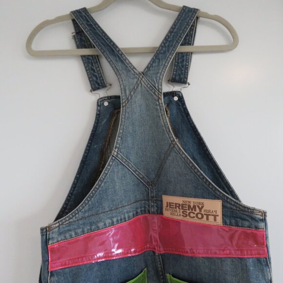 JEREMY SCOTT X MOSCHINO Neon Applique Denim Overall Dress Avant Garde Size US 6 - Picture 11 of 15